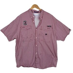Columbia PFG Super Bonehead South Carolina Gamecocks Red Gingham Shirt Size XXL
